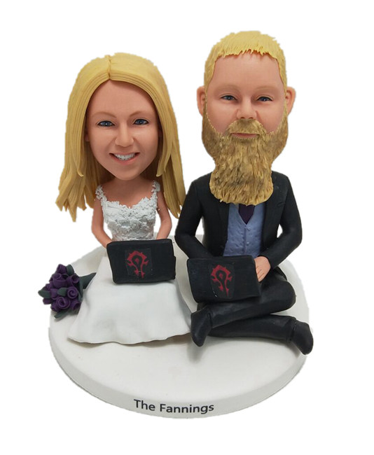 Personalized Wedding Cake Topper Sitting and Playing Games